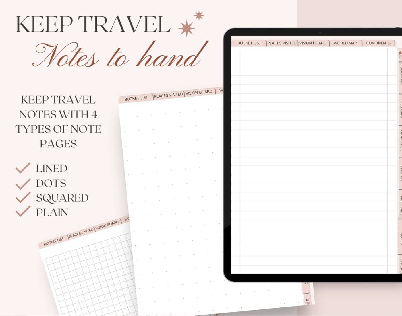 Digital Travel journal notes pages