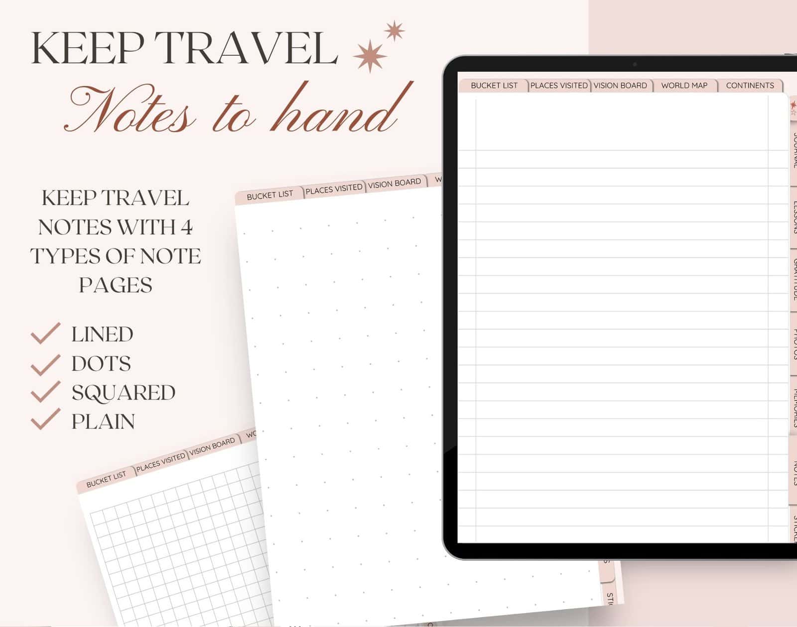Digital Travel journal notes pages