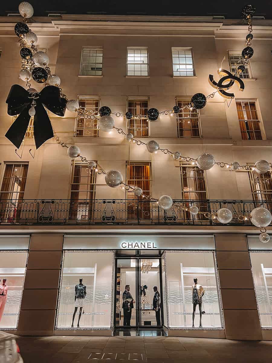 Chanel Christmas decorations, New Bond Street, London, Dec…