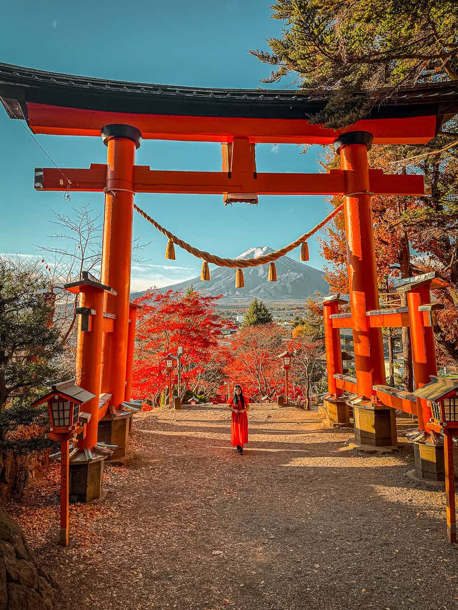 Chureito Pagoda torii gate Mount Fuji View