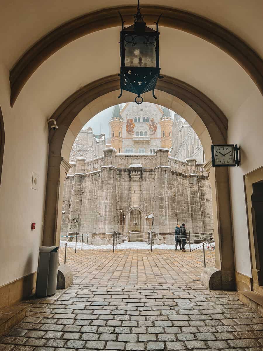 Inside Neuschwanstein Castle courtyard