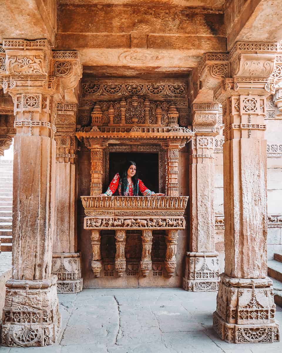 Girl inside Adalaj Stepwell Balcony